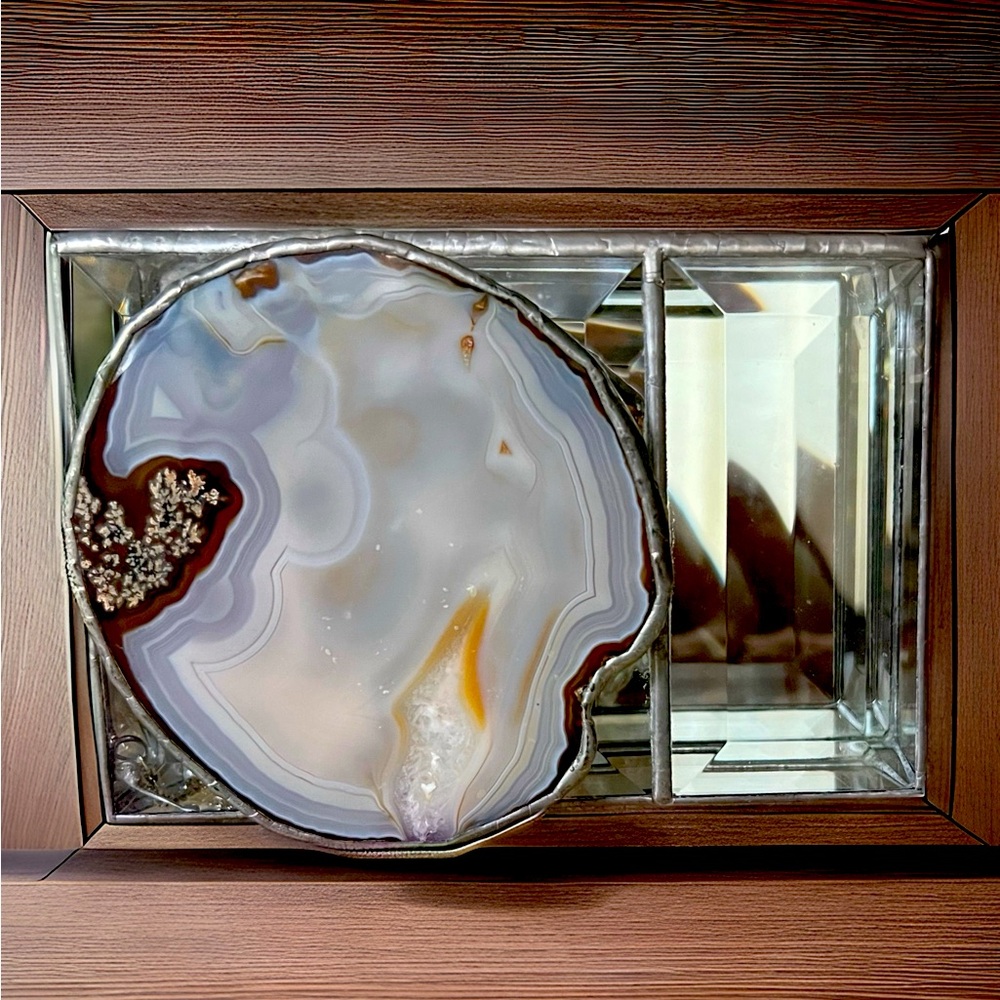 Vintage Trinket Box w/Natural Agate Slice Chalcedony